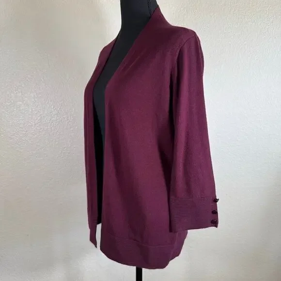 NWT Evolution by Cyrus Open Cardigan 3/4 Sleeve Buttoned Cuffs Burgundy Size S - Picture 4 of 11